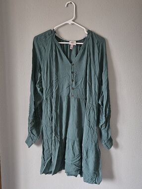 Knox Rose Long Sleeve Tiered Dress Teal Green